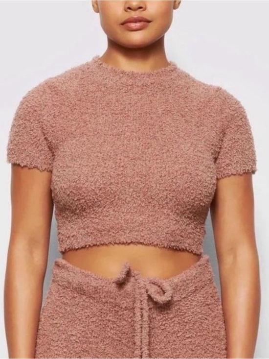SKIMS Tops - SKIMS EUC Cozy Textured Short Sleeve Crop Top in Rose Clay